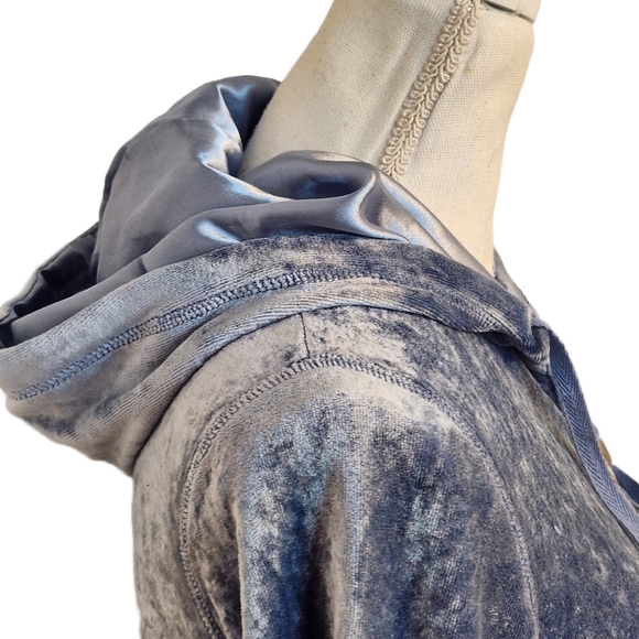 Vintage 90s Y2K BCBGMaxazria Rhinestone Velour Zip Up Hooded Track Jacket Blue - Picture 8 of 16